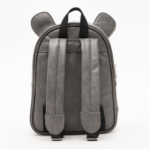 Cartoon Kindergarten Children’s Backpack Cute Animal Design Leather Gray Bear Bag