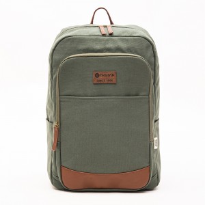 GRS cotton green canvas simple casual computer backpack with leather logo series