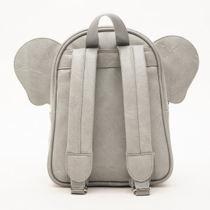 Cartoon Kindergarten Children’s Backpack Cute Animal Design Leather Gray Elephant Bag