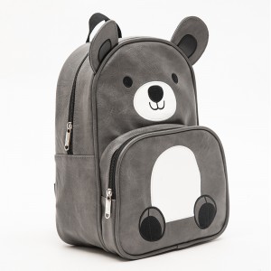 Cartoon Kindergarten Children’s Backpack Cute Animal Design Leather Gray Bear Bag