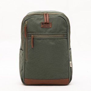 GRS cotton green canvas simple casual computer backpack with leather logo series