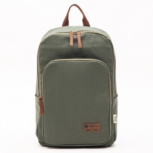 GRS cotton green canvas simple casual computer backpack with leather logo series