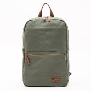 GRS cotton green canvas simple casual computer backpack with leather logo series